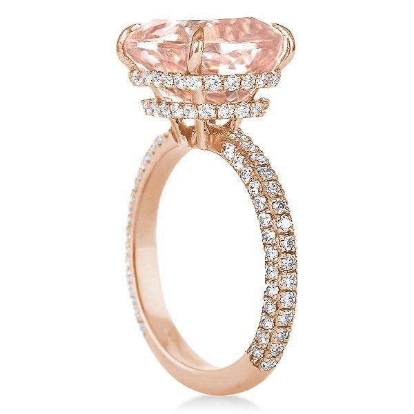 Rose Gold Cushion Cut Champagne Engagement Ring with Double Hidden Halo