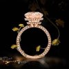 Rose Gold Cushion Cut Champagne Engagement Ring with Double Hidden Halo