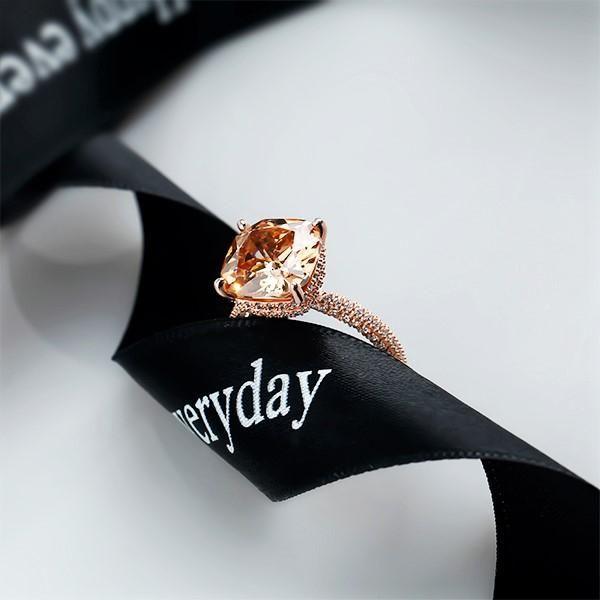 Rose Gold Cushion Cut Champagne Engagement Ring with Double Hidden Halo