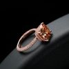 Rose Gold Cushion Cut Champagne Engagement Ring with Double Hidden Halo