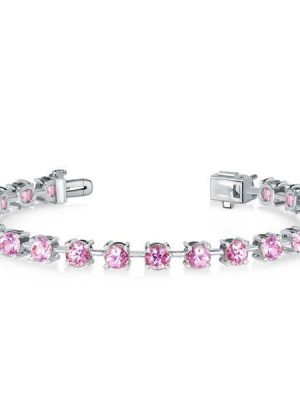 Women's Pink Sapphire Tennis Bracelet | 11.50 CTW Round Cut | Rhodium Plated 925 Sterling Silver