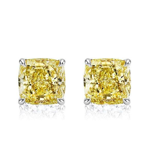 Yellow Topaz Cushion Cut Stud Earrings in Sterling Silver with Rhodium Plating