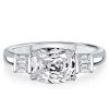 Cushion Cut White Sapphire 3 Stone Engagement Ring in Sterling Silver