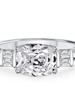 Cushion Cut White Sapphire 3 Stone Engagement Ring in Sterling Silver