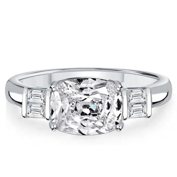 Cushion Cut White Sapphire 3 Stone Engagement Ring in Sterling Silver