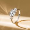 Cushion Cut White Sapphire 3 Stone Engagement Ring in Sterling Silver