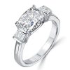 Cushion Cut White Sapphire 3 Stone Engagement Ring in Sterling Silver
