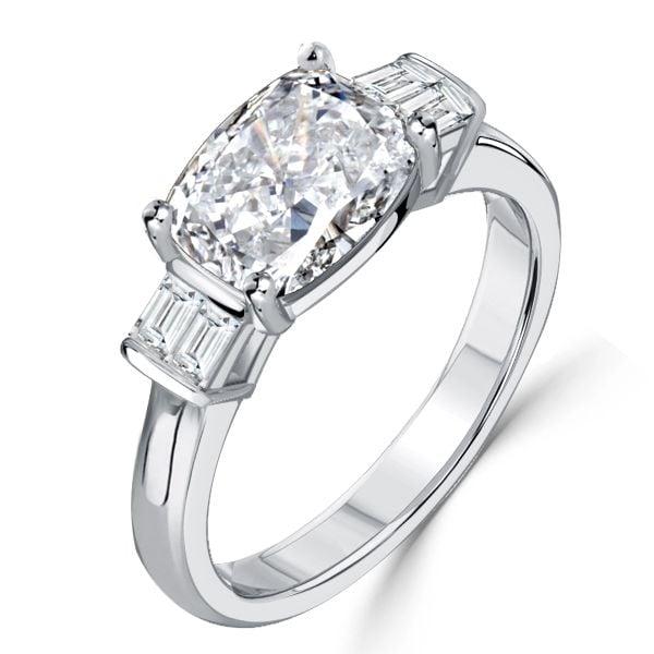 Cushion Cut White Sapphire 3 Stone Engagement Ring in Sterling Silver