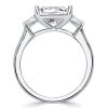 Cushion Cut White Sapphire 3 Stone Engagement Ring in Sterling Silver