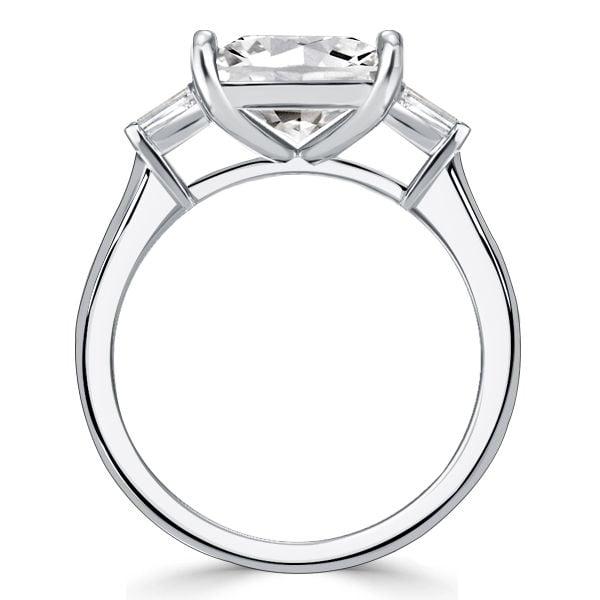 Cushion Cut White Sapphire 3 Stone Engagement Ring in Sterling Silver