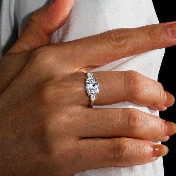 Cushion Cut White Sapphire 3 Stone Engagement Ring in Sterling Silver