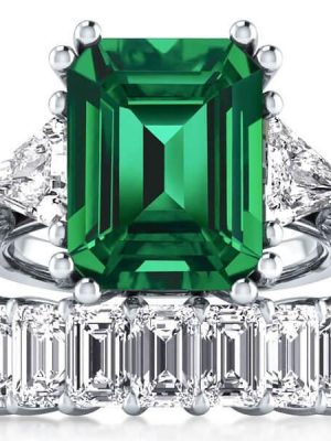 Emerald Cut Sterling Silver Wedding Ring Set - 15.00CT TW