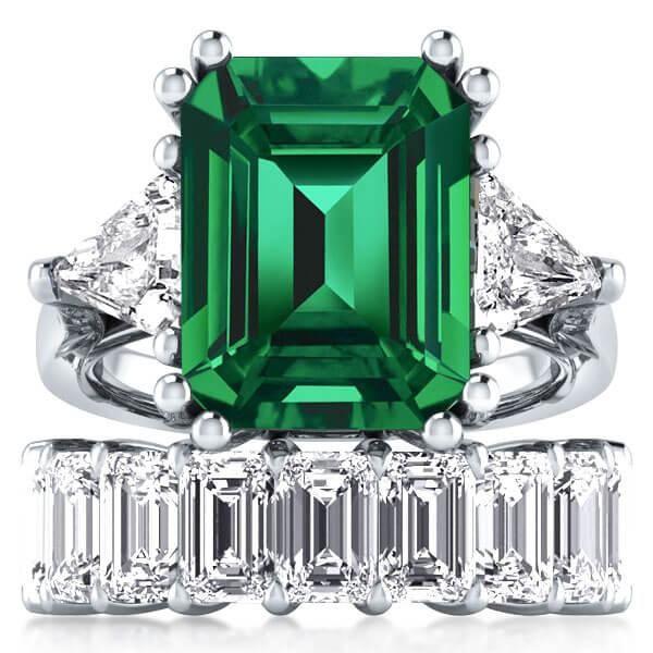 Emerald Cut Sterling Silver Wedding Ring Set - 15.00CT TW