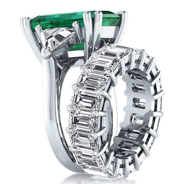 Emerald Cut Sterling Silver Wedding Ring Set - 15.00CT TW