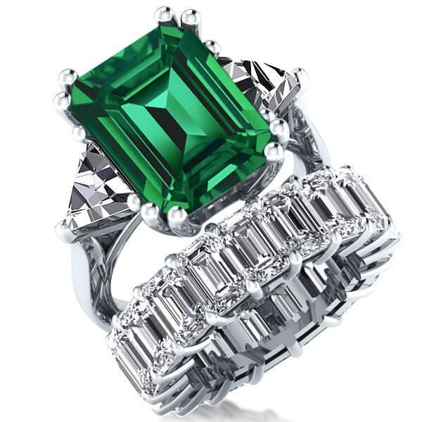 Emerald Cut Sterling Silver Wedding Ring Set - 15.00CT TW