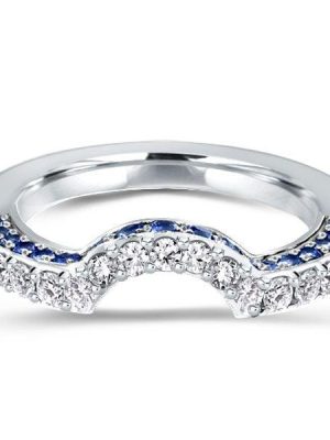 Curved Created Blue and White Sapphire Wedding Band in Sterling Silver