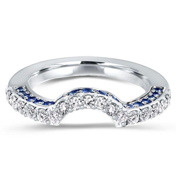 Curved Created Blue and White Sapphire Wedding Band in Sterling Silver
