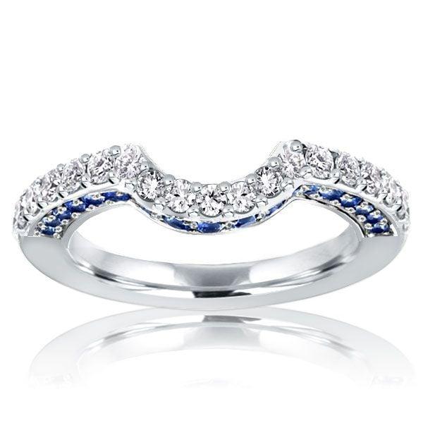 Curved Created Blue and White Sapphire Wedding Band in Sterling Silver
