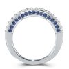 Curved Created Blue and White Sapphire Wedding Band in Sterling Silver