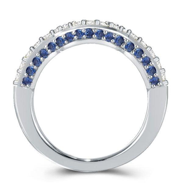 Curved Created Blue and White Sapphire Wedding Band in Sterling Silver