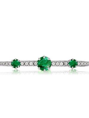 Vintage Emerald Green Round Cut Brooch in 925 Sterling Silver Plated