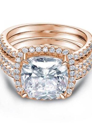 Halo Cushion Cut Rose Gold Wedding Ring Set - 5.5 CT Center Stone