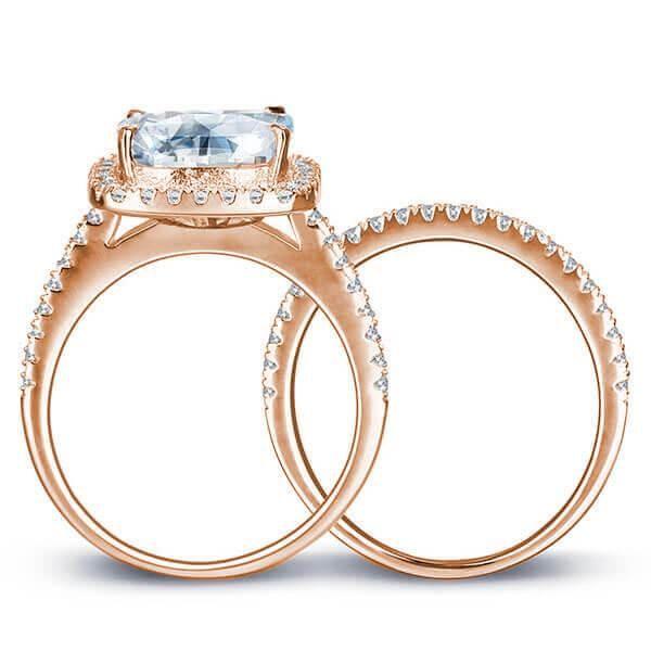 Halo Cushion Cut Rose Gold Wedding Ring Set - 5.5 CT Center Stone