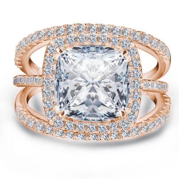 Halo Cushion Cut Rose Gold Wedding Ring Set - 5.5 CT Center Stone
