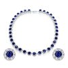 Blue Sapphire Halo Tennis Necklace and Stud Earrings Set - Sterling Silver