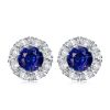 Blue Sapphire Halo Tennis Necklace and Stud Earrings Set - Sterling Silver