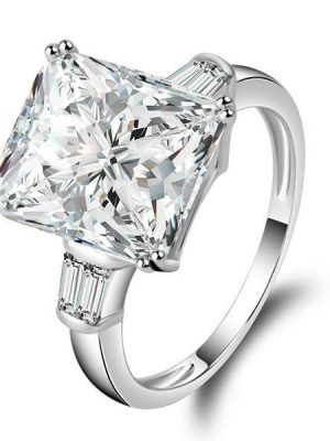 Three Stone Created White Sapphire Engagement Ring in Sterling Silver