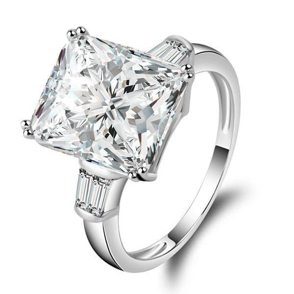 Three Stone Created White Sapphire Engagement Ring in Sterling Silver