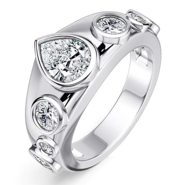 Sterling Silver Half Eternity Band with Bezel Set Pear and Round Cut Stones