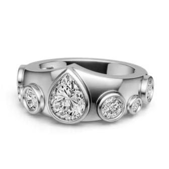 Sterling Silver Half Eternity Band with Bezel Set Pear and Round Cut Stones