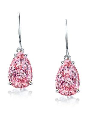 925 Sterling Silver Pear Cut Pink Drop Earrings for Women