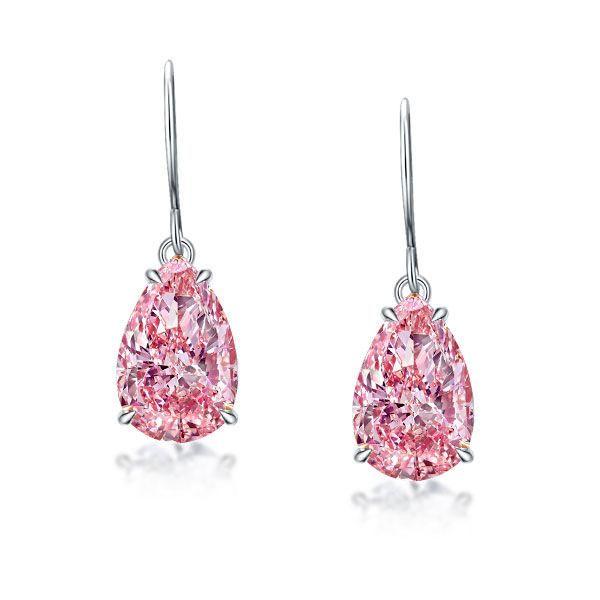 925 Sterling Silver Pear Cut Pink Drop Earrings for Women