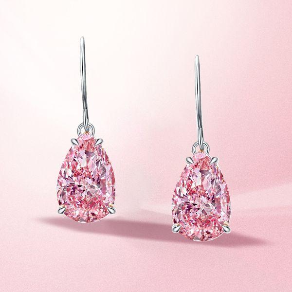 925 Sterling Silver Pear Cut Pink Drop Earrings for Women