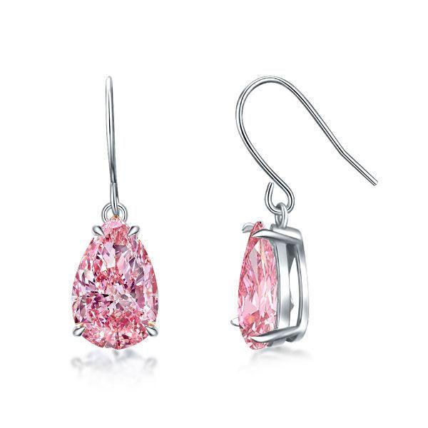 925 Sterling Silver Pear Cut Pink Drop Earrings for Women