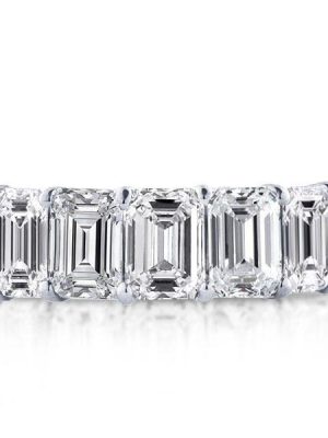 Emerald & White Sapphire Half Eternity Wedding Band - 925 Sterling Silver