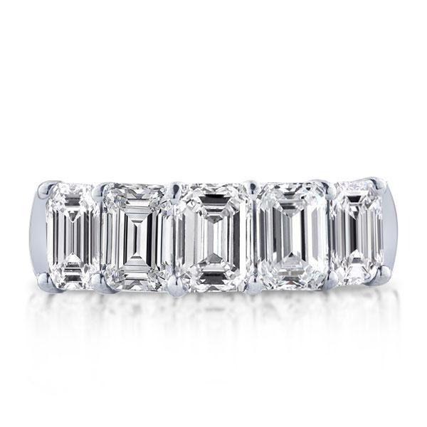 Emerald & White Sapphire Half Eternity Wedding Band - 925 Sterling Silver