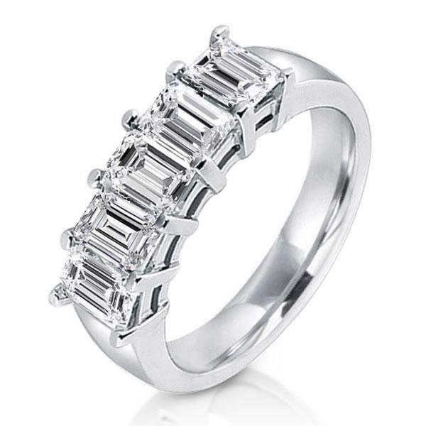 Emerald & White Sapphire Half Eternity Wedding Band - 925 Sterling Silver