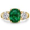 3 Stone Cushion Cut Emerald & Sapphire Engagement Ring, 18K Gold Plated Sterling Silver
