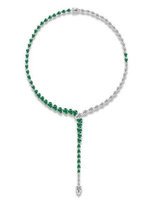 Pear Cut Green Created Sapphire Necklace - 925 Sterling Silver