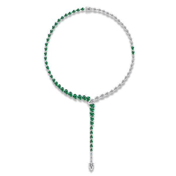 Pear Cut Green Created Sapphire Necklace - 925 Sterling Silver