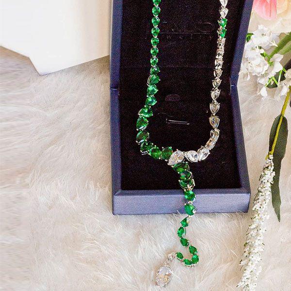 Pear Cut Green Created Sapphire Necklace - 925 Sterling Silver