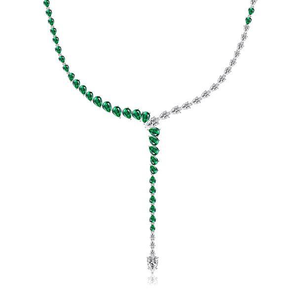 Pear Cut Green Created Sapphire Necklace - 925 Sterling Silver