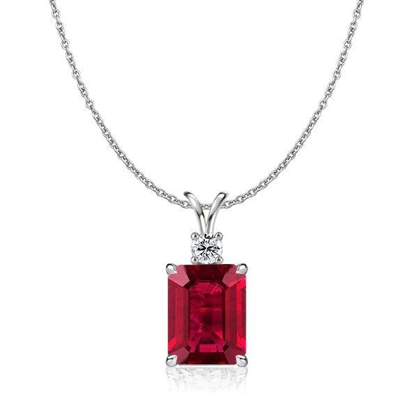 Emerald Cut Emerald and Ruby Pendant Necklace in 925 Sterling Silver