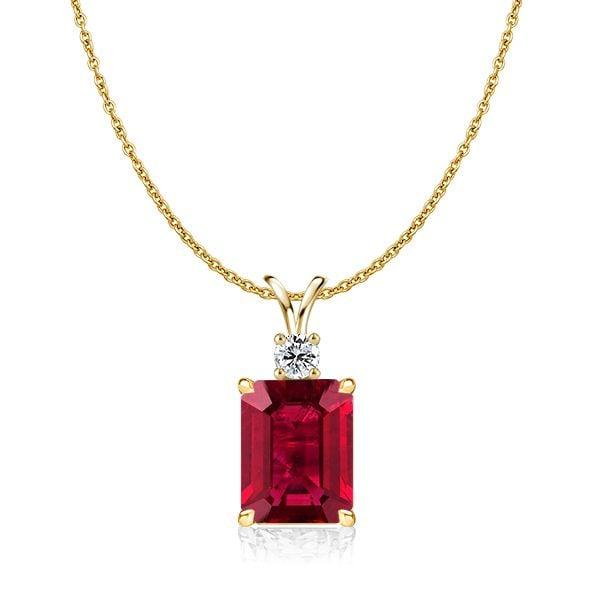 Emerald Cut Emerald and Ruby Pendant Necklace in 925 Sterling Silver