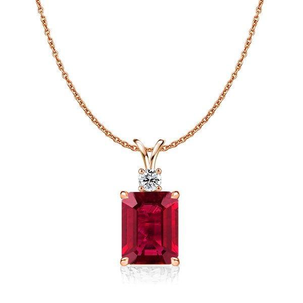 Emerald Cut Emerald and Ruby Pendant Necklace in 925 Sterling Silver