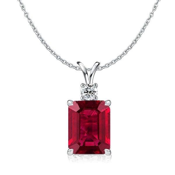 Emerald Cut Emerald and Ruby Pendant Necklace in 925 Sterling Silver